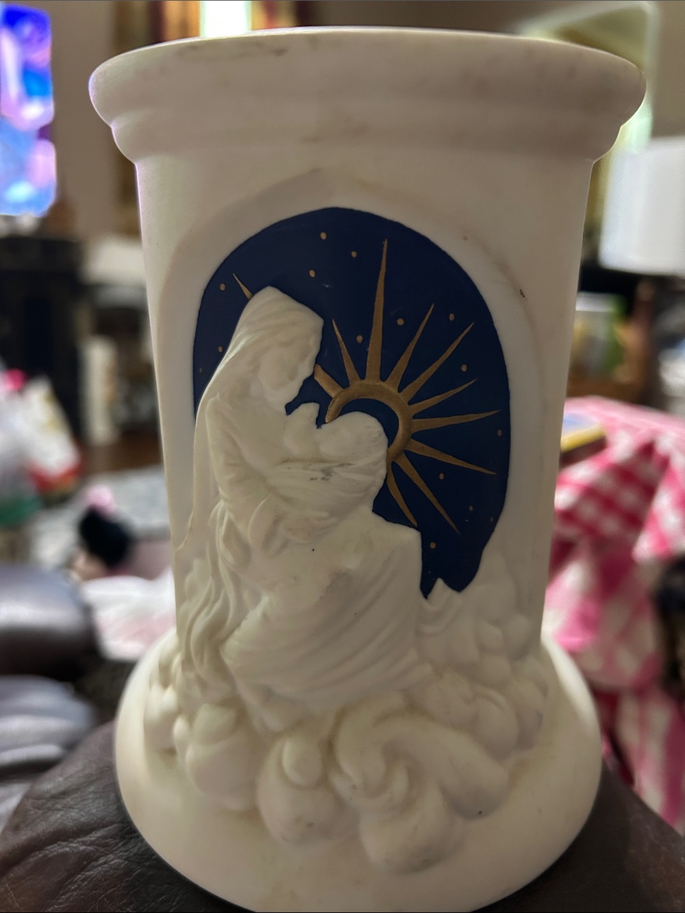 Madonna with Child Heavy Marble-like Resin Religious Resin Candle Holder or Vae